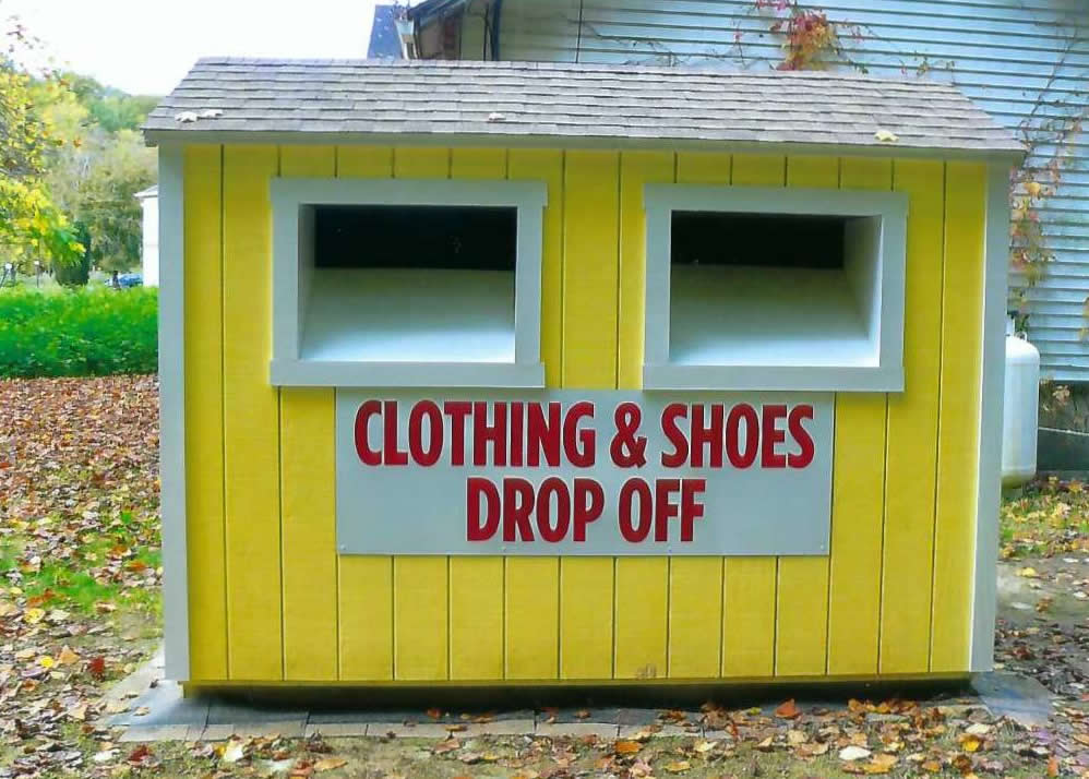 wooden clothing donation sheds